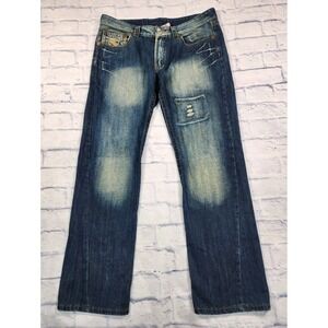 True Religion MENS 36X33 Rainbow Joey Camo Jeans Blue VINTAGE MADE IN USA Y2K